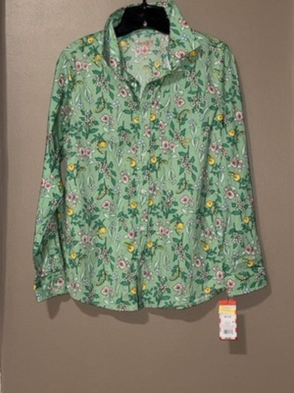 NWT Cat & Jack Green Floral Print Long Sleeve Button Up Girl/boy Size XL 14 - Picture 2 of 5